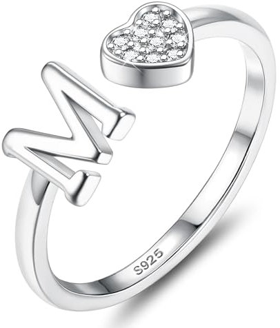 JeweBella Herz Ring Silber 925 Damen mit Buchstaben Verstellbar Ringe Frauen Stapeln Daumenring Fingerring Eheringe Engagement Promise Ring Verlobungsring Initiale A-Z Ring Damen Mädchen mit Box