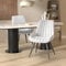Hawthyhome Esszimmerstühle 2er Set | Polsterstühle mit 5 cm Sitzkissen • künstlicher Stoff Dining Chair • Küchenstuhl mit Rückenlehne • Moderne Sessel • Metallbeine • Weiß FU01043WH-2