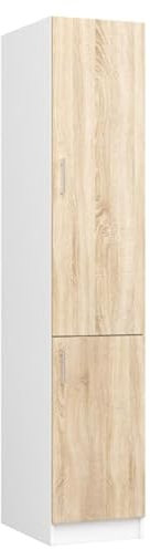 BDW - Vorratsschrank Küche - Küchenschrank Schmal - Schrank 40 cm breit, 205 cm hoch, 57 cm tief - Geräumiger Hochschrank für Vorräte, Küchenutensilien und mehr - Küchenschrank Weiss/Eiche Sonoma
