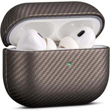 Haobobro [Karbonfaser Textur] Leder Hülle für AirPods Pro 2 - Handgefertigt AirPods Pro 2 Ledercase - Stoßfest AirPods Pro 2 Leather Case - AirPods Pro 2 Schutzhülle Lederhülle - Titan Wüstensand
