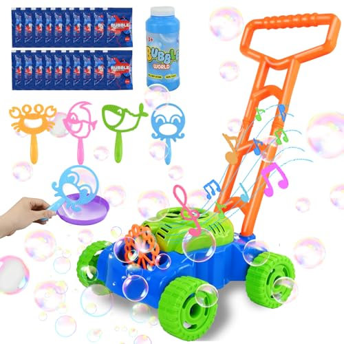 Ulikey Tosaerba a Bolle per Bambini, Macchina Bolle di Sapone Automatico, Giocattoli Estivi da Giardino All'aperto, Tosaerba a Spinta per Regali di Compleanno per Ragazzi e Ragazze in Età Prescolare
