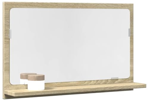 Myheimly Badspiegel mit Ablage Wandspiegel Badezimmerspiegel Bad Spiegel Hängespiegel Badezimmer Badmöbel 60x10,5x37cm Holzwerkstoff Badspiegel Sonoma Eiche,60 x 11 x 37 cm
