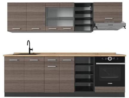 Vicco Küchenzeile R-Line, Edelgrau/Anthrazit, 240 cm ohne Arbeitsplatte