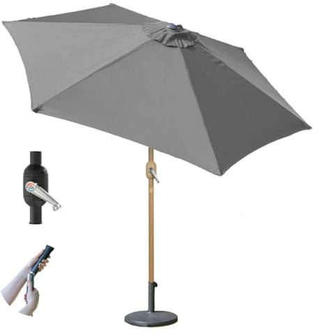 GardenKraft 11419 2m Outdoor Garden Parasol/Tilt & Crank Mechanism/Steel Pole with Wooden Effect/UV 30 Protection/Durable Polyester Material/Dark Grey Colour