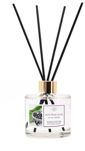 Purple River Ambientador Reed Difusor | Acai Palm & Aloe | Difusor de aroma de 100 ml | Fragancia duradera para el hogar | Incluye 7 varillas | Ambientador para baño, cocina, salón