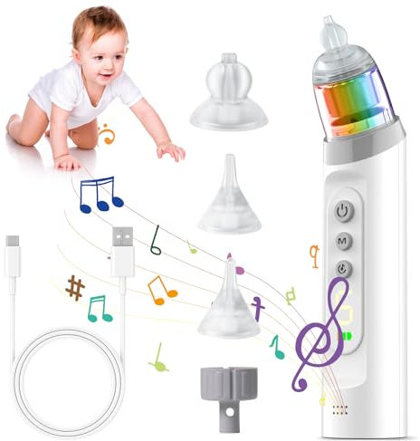 Anluomania Mouche Bebe Electrique, Aspirateur nasal, Nettoyant Nasal avec 5 niveaux d'aspiration et 3 Buses en Silicone, Musique Et Lumière, Rechargeable, Affichage LED,pour Nouveau-nés et Tout-petits