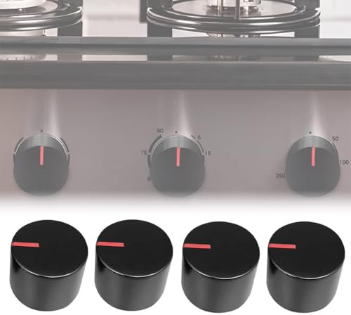 DWFEYOI Bouton de Poêle pour Cuisinière à Gaz, 4 Pièces Bouton de Cuisiniere Gaz, Four a Gaz Boutons Noir, Ø 6mm D-Axe Boutons de Plaque de Cuisson Gaz, Cuisinière Four Plaque de Cuisson