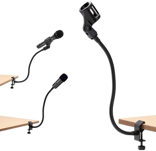 YOFAPA Clip-on Desktop Microphone Stand, Flexible Gooseneck Desk Mic Stand, Microphone Arm Stand with Clip, 3/8 to 5/8 Microphone Holder for Podcasting, Radio, Lectures, Singing, Live Streaming