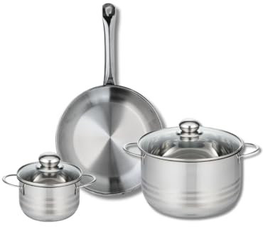 ELO 9870150 Batterie de cuisine 3 pièces, Ensemble de 1 Poêle de cuisson 28 cm et 2 faitouts 14 et 24 cm Elo Profi Brillant, inox, induction
