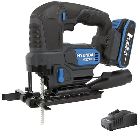 HYUNDAI Akku-Stichsäge JS20X-26-2A1 | 20V, bürstenlos | 26 mm Hub, 0-3500 1/min | werkzeugloser Blattwechsel, 45°- neigbar | 4 Pendelstufen, Absaugadapter | Lieferumfang: 1 x 2.0Ah Akku, Ladegerät