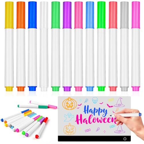 Gemi 12 Farben Stifte für LED Zeichenbrett, Abwischbare Neon Markers für LED Maltafel Kinder, Acryl Messageboards und Notiztafel, Leuchtstifte für Zeichnen Basteln und DIY ect