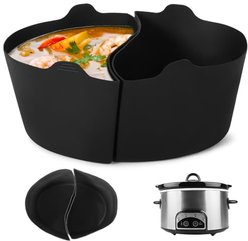 Silicone Crock Pot Liners 6 Quart, 2-In-1 Divider Insert, Reusable For Slow Cooker, Oval, Anti-Slip Handle, Dishwasher Safe For Two Meals