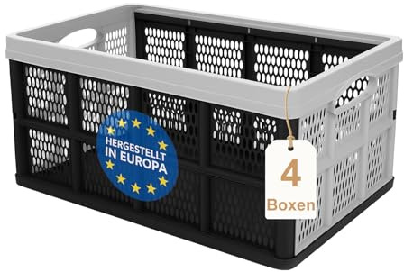 mucHome Klappbox faltbar, extrem stabile Box aus robustem Kunststoff - Klappkorb für Einkäufe und Transport - Autobox Einkaufskorb faltbar, Made in EU Aufbewahrungsbox Einkaufsbox (4 Stück)