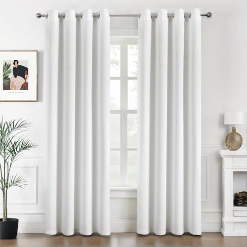 MIULEE Verdunklungsvorhänge Thermo Blickdicht Ösen 2er Set 140x225cm Weiß | Blickdichter Thermostoff für Wohnzimmer und Schlafzimmer, hilft Licht, Hitze und Kälte zu reduzieren.