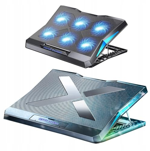 Q3 RGB LED Gaming PC Portable Pad - 6 Ventilateurs, 0-34° Inclinaison USB pour Ordinateur Portable jusqu'à 18 Pouces, Silencieux Environ 38dB