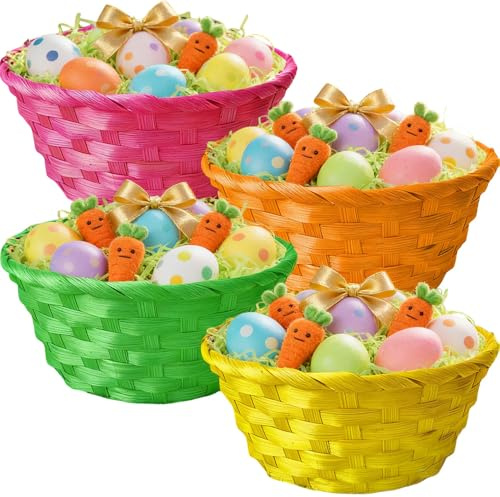 Osterkörbchen mit Deko Gras, 4 Stück Osternester Korbflechten, Körbchen für Ostereier, 20 x 15 cm DIY Osterkörbchen mit 100g Ostergras Grün für Ostereier, Snacks, Brötchen und Schlüssel