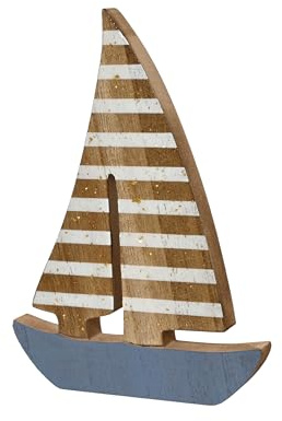 Segelboot Deko Maritim 18x13cm Holz - Dekofigur Segelschiff - Holzboot Aufsteller Schiff Boot - Maritime Tischdeko Meeresdeko Natur Weiß Blau