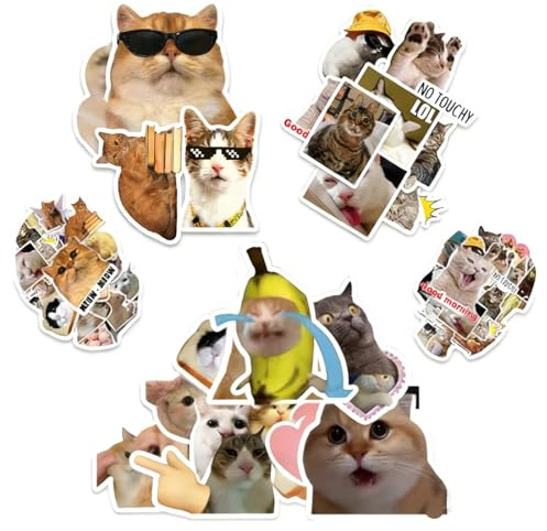 150pcs Lustige Meme Sticker Set, Vinyl Stickers, Katzen Meme Aufkleber für Auto Laptop Skateboard Fahrrad Moped Motorrad Fahrrad Computer, Wasserfeste Aufkleber, Sammelalbum, Geeignet für Erwachsene