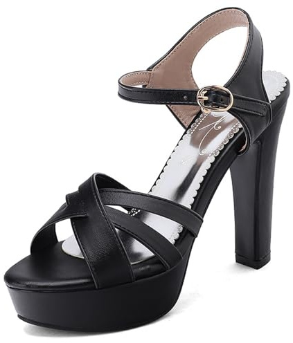 Wtharosa Sandales À Plateforme Grandes Tailles Bout Ouvert Talon Bloc Bride Cheville Talons Hauts Femme pour Largeur Confortable Et Pieds Larges Tailles Étendues 34-50,Noir,43 EU