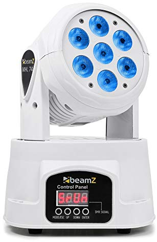 BeamZ MHL74 LED Moving Head Wash Light, RGBW Colour Mixing DJ Moving Head Washer with DMX Control, Sound Activation & White Housing for Stage, Disco & Theatre Lighting