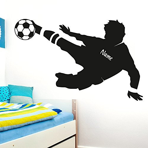 Wandaro Wandtattoo Fußballspieler Wunschname I azurblau (BxH) 91 x 58 cm I Fußball Aufkleber Ball Kinderzimmer Wandaufkleber Junge Wandsticker Sticker E038