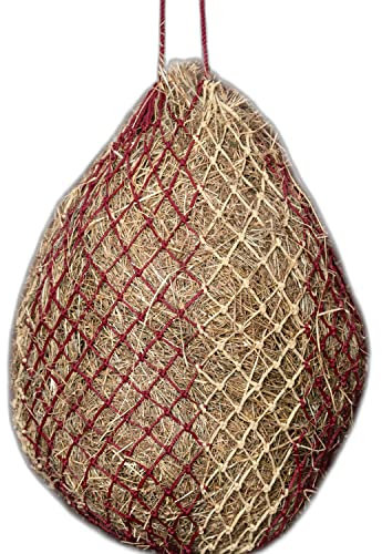 LeMieux Hippo Hay Net Horse Greedy Feeder in Burgundy and Beige - Durable Long Lasting Yard Feeding Bag with Small Holes - One Size