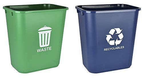Acrimet Papelera para Reciclaje y Residuos, 6.75 galones / 27 cuartos / 24 litros (plástico) (verde y azul) (conjunto de 2)