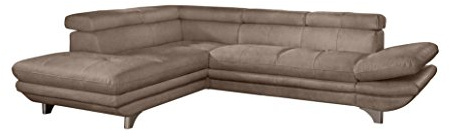 Mivano Ecksofa Enterprise / Trendige Eckcouch in L-Form mit Bettfunktion / Kopfstützen und Armteil verstellbar / 273 x 75 x 238 / Mikrofaser: braun