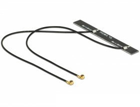 DELOCK WLAN 802.11 ac/a/h/b/g/n Doppelantenne 2 x MHF Stecker 5 dBi 250 mm PCB intern Klebemontage