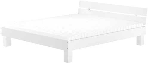 Erst-Holz Massivholzbett in Überlänge 180x220 Buche Doppelbett waschweiß mit Federholzrahmen 60.86-18-220 W M FV