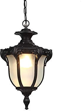 Retro Schwarz Industrie Hängeleuchte Wasserdichter IP54 Außen Pendelleuchte Aluminium Glas Höhenverstellbar Hängelampe Trauben Rahmen Garten Balkon Flur Club Cafe Pendant Light 18.5 * 33cm