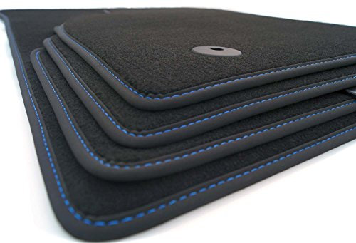 kh Teile Fußmatten passend für T-ROC Velours Premium Qualität Tuning Automatten 4-teilig schwarz Ziernaht blau