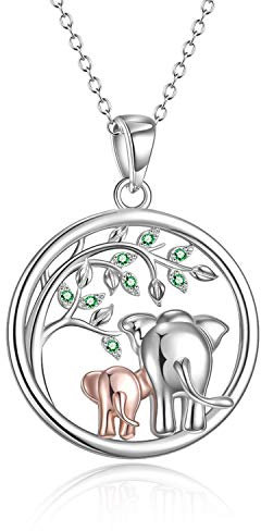 YFN Elefant Halskette 925 Sterling Silber Mutter Tochter Anhänger Schmuck Geschenke für Damen Mütter Mädchen (Elefant Ⅰ-Silber&Rose Gold)