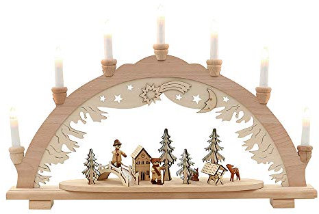 Holz Schwibbogen Wald mit Waldleuten (Premiumholz) 57 x 9 x 38 cm 230 V Kabel 7 flammig SPK - Vogtlandsouvenir