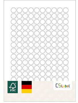 MADE IN GERMANY 1.500 Etiketten selbstklebend 15 mm rund weiß permanent klebend auf Bogen A4 (10 Bögen x 150 Etik.) CS Label – Universaletiketten zum Beschriften und Bedrucken.