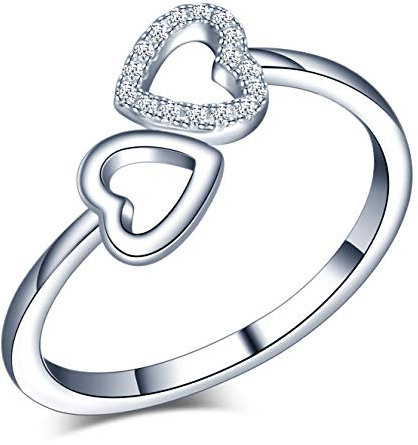 Yumilok Damen Ringe Einstellbar Öffnen mit Herzen Jahrestag Ring Vertrauensring 925 Sterling Silber für Frauen Mädchen