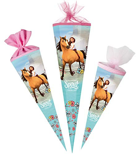 Schultüte - Spirit - der Wilde Mustang - Pferd - 50 cm - rund - Tüllabschluß - Zuckertüte - mit/ohne Kunststoff Spitze - Nestler - Jungen Mädchen - Pferde -..