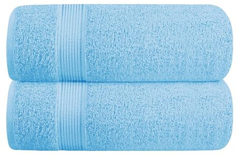 GLAMBURG Baumwolle 2er-Pack Oversized Badetuch-Set 70 x 140 cm, große Badetücher, Ultra saugfähig, kompakt, schnell trocknend und leicht, himmelblau