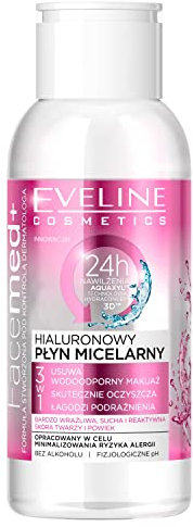 Eveline Cosmetics Facemed+ 3-in-1 Hyaluron Mizellenwasser - Alkoholfrei, Tiefenreinigend & Feuchtigkeitsspendend für empfindliche Haut, Reisegröße 100ml