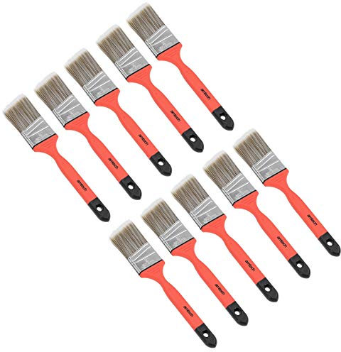 Lot de 10 pinceaux à peinture biseautés de 50 mm de large - Sans perte de poils - Poignée douce