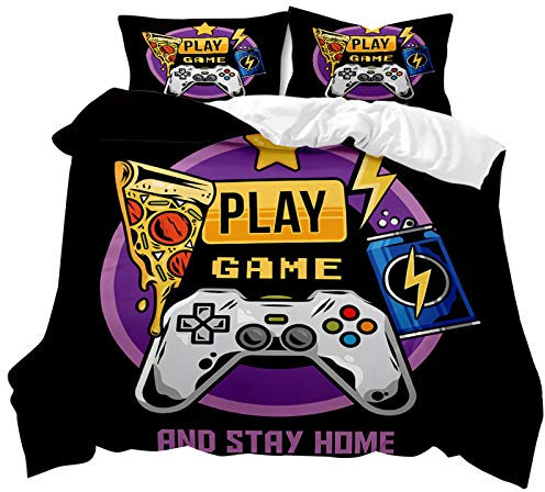 AYMAING Spiel Thema Bettwäsche Set Gamepad Bettbezug für Kinder Jungen Männer Modern Gamer Dekorative Bettwäsche 135x200 cm Videospiel Controller Aktionstasten Bunt Betten Set