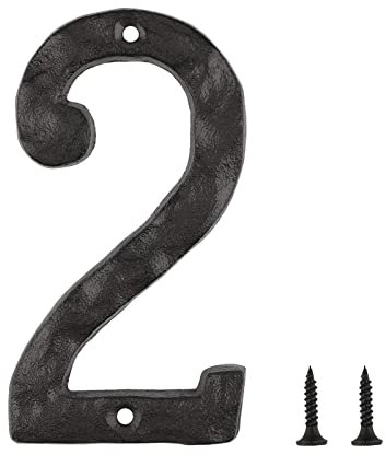 KINBOM 5.5 Inch Metal House Number with No Light, Cast Iron House Numbers, Modern Floating Door Mailbox Address Street Number for House Outside (Number 2)