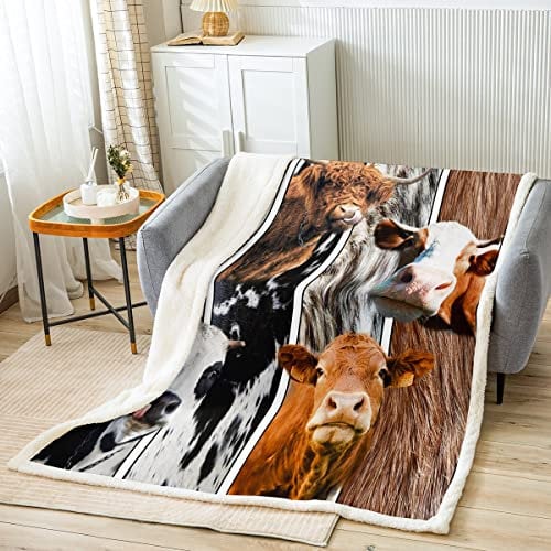 Loussiesd Kuhfell Kuscheldecke für Mädchen Jungen Kinder 3D Tiere Fell Wohndecke Spleißen Bauernhaus Kuhfell Decke 150x200cm Raumdekor Rinderfell Flanell Fleecedecke