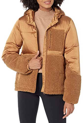 Amazon Essentials Piumino con Cappuccio in Pile Sherpa con Cerniera Integrale Donna, Cammello Scuro, XXL