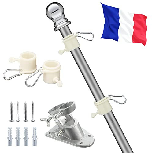 HARRMS Fahnenmast 1.5m mit Frankfurtfahne, Fahnenmast-Kit mit Aluminium Halterung, strapazierfähige Flaggenmast aus Edelstahl für Garten, Außenbereich, Dach, Wände, Hof