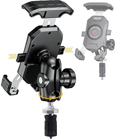iMESTOU Motorcycle Fork Stem Phone Mount, Anti-Theft 1 Ball Phone Holder with Double Socket Arm Fits to RAM B Size Components 720° Rotation for 4.0-7.0 Cellphones
