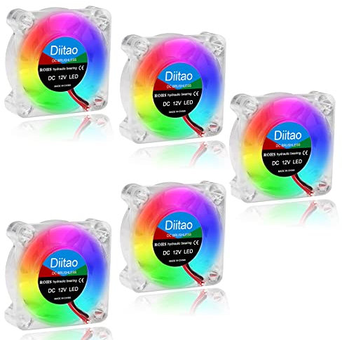 Diitao DC 24V 40 x 10mm Brushless Cooling Fan,0.06A 6800 RPM Quiet Cooling Fan 4010 Fan 3D Printer Oil Bearing Fans with 2 Pin Terminal for Computer Case 3D Printe (DC 12V RGB Multicolor)