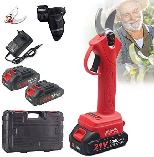 WEIWAN Forbici Potatura Elettriche 30mm, professionali a batteria Con 2 Pezzi Ricaricabili 21V 2Ah2000mA, Cesoie 700W, 1kg Super Leggero per Giardinaggio