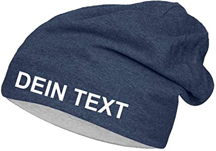 Roughtex Jersey Beanie personalisierbar Mütze Baumwolle Bedrucken Lassen eigener Text frei positionierbar Heather Royal XL/XXL