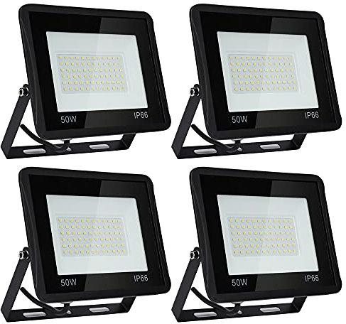Yakimz Projecteur LED Extérieur 4 x 50 W, 4250lm Super Lumineux, 3000K Blanc Chaud - Étanche IP66 Eclairage de Sécurité - Pour Jardin, Garage, Terrain de Sport